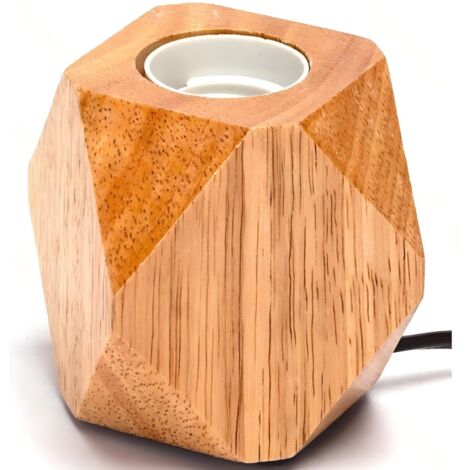 Base d’abat-jour en bois nordique, douille E27, forme polygonale, sans ampoule, max. 60W (1/3)