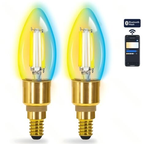 Kit 2 Ampoules Bluetooth intelligentes en maillage C35 E14 4,5W CCT réglables + télécommande (1/2)