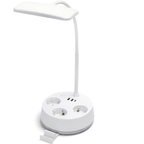Abat-jour LED multifonctionnel avec prise de 4,6W, 3 températures de couleur, 450 lm, prises + USB + support pour téléphone portable (1/4)