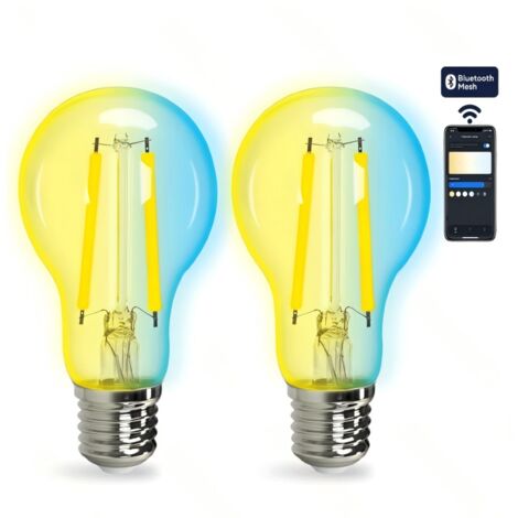 Kit 2 Ampoules Bluetooth Smart Mesh Aigostar A60 E27 6W CCT réglables, filament avec verre dégradé + télécommande (1/2)