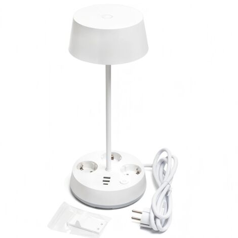 Abat-jour LED multifonctionnel avec prise de 4,6W, 3 températures de couleur, 450 lm, prises + USB + support pour téléphone portable (1/3)