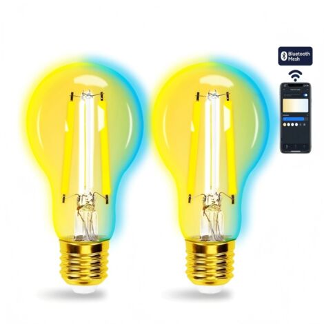 Kit 2 Ampoules Bluetooth Smart Mesh A60 E27 6W CCT ajustables + Télécommande (1/2)