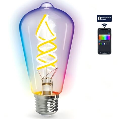 Aigostar ST64 E27 4,9W ampoule intelligente Bluetooth en maillage RGBW, filament spiralé avec verre dégradé (1/2)
