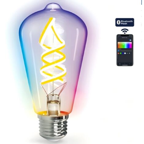 Aigostar ST64 E27 4,9W RGB+CCT Ampoule intelligente Bluetooth en maille, filament spiralé avec verre dégradé (1/2)