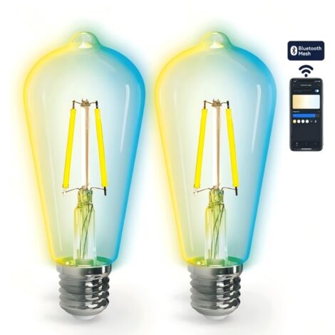 Kit 2 Ampoules Bluetooth Smart Mesh ST64 E27 6W CCT réglables + télécommande (1/2)