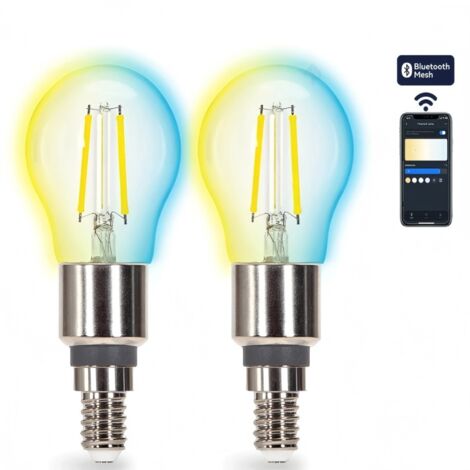 Kit 2 Ampoules Smart Bluetooth en maille Aigostar G45 E14 4,5W CCT réglables, ampoule filament avec verre dégradé + télécommande (1/2)