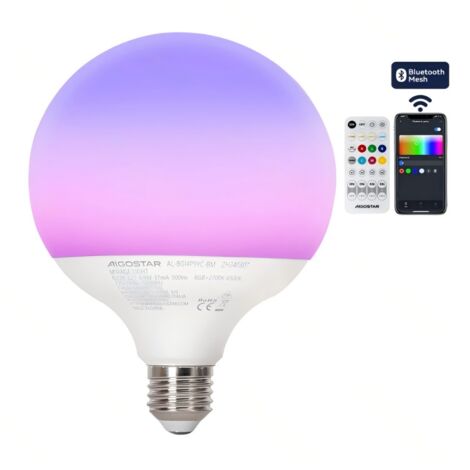 Aigostar G120 E27 4,9W RGB+CCT Ampoule intelligente Bluetooth en maillage, lumière d’ambiance avec télécommande et application (1/3)