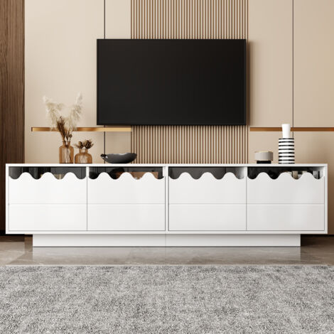Meuble TV moderne à 4 portes et design ondulé – Solution de rangement élégante pour salon, meuble TV ou espace multimédia, 170 x 40 x 45 cm (1/5)