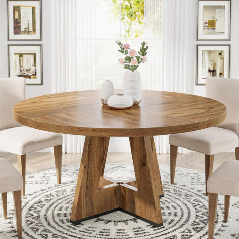 Tribesigns Table ronde pour salle à manger, cuisine, salle à manger, salon, 120 cm, pour 4 personnes, table à manger style rustique avec dessus et pieds en bois, marron rustique (table uniquement)