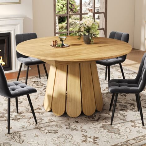 Table extensible ronde à ovale 118-158cm pour 6 personnes - Plateau bois robuste pour salle à manger cuisine ou balcon - Design pratique et fonctionnel couleur bois naturel