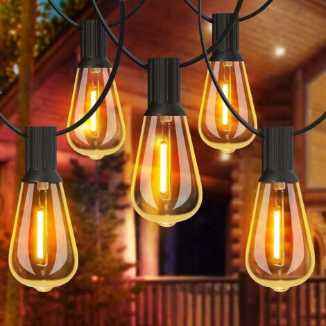 Jusch – Guirlande lumineuse d'extérieur 30M – 50 ampoules LED ST38 – 2200K blanc chaud – Imperméable et étanche – Pour fêtes et terrasses