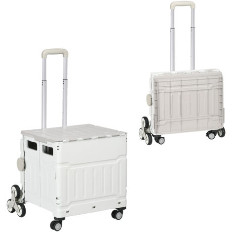 Chariot de courses pliable avec roues escaladeuses, poignée télescopique, capacité 65 kg, blanc (1/5)