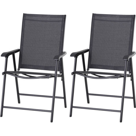 Lot de 2 chaises pliantes de camping avec accoudoirs Outsunny noir métal 58 x 64 x 94 cm (1/5)