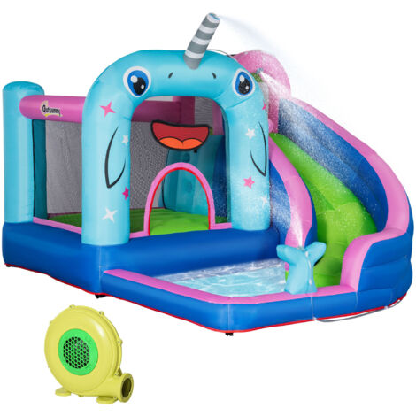 Château gonflable avec toboggan, piscine et jets d'eau pour enfants 330 x 280 cm