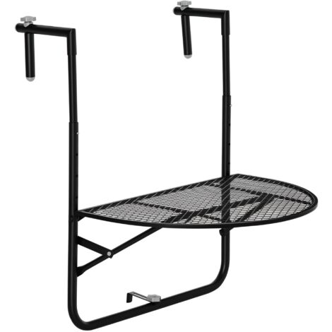 Table de balcon pliable et réglable pour rambarde métal noir 60x60x57-72 cm