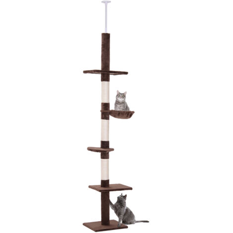 Arbre à chat multiliveau réglable avec hamac 40x34x230-260 cm marron (1/5)