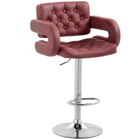Tabouret de bar réglable en hauteur pivotant 360°, dossier et accoudoirs, simili cuir rouge (1/5)