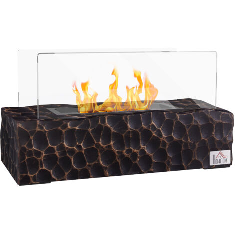 Cheminée bioéthanol de table 1.15L 30-45 min avec brûleur et verre de sécurité noir 33x16x18cm
