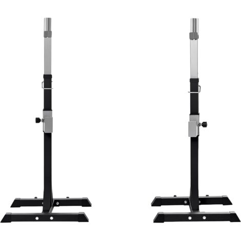 Support pour barre d'haltères 2 pièces en acier noir capacité 150 kg hauteur réglable 55x57x105-170cm
