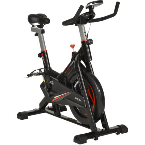 Vélo d'appartement professionnel en acier noir capacité 120 kg avec écran LCD et support tablette
