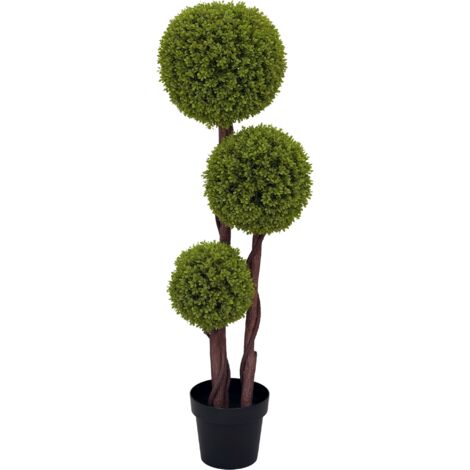 Plante artificielle de buis à 3 boules avec pot inclus et fond renforcé 115 cm (1/5)