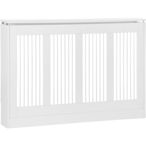 Cache radiateur moderne et élégant en MDF et acier blanc 120x18x84 cm avec tablette