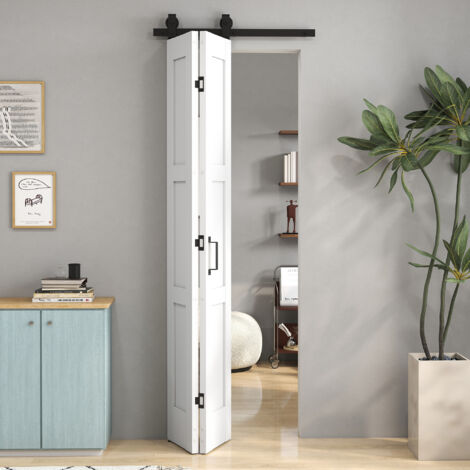Porte pliante coulissante 71x213 cm style rustique kit de montage blanc effet bois