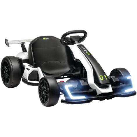 Go-kart électrique pour enfants 6-12 ans 24V 12km/h siège réglable blanc