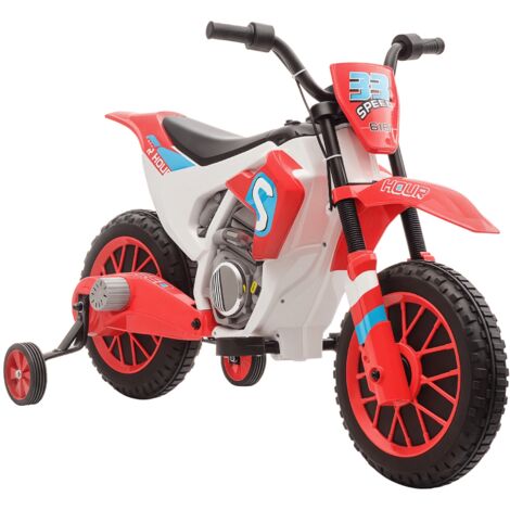 Moto cross électrique enfant 3-5 ans 12V rouge avec roues stabilisatrices amovibles (1/5)