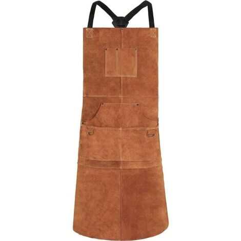 Tablier de Travail en Cuir de Vachette avec 6 Poches, 24"x 36" Tablier de Cuisine Multifonctionnel, Bretelles Réglables de M à XXL pour Hommes et Femmes (1/5)
