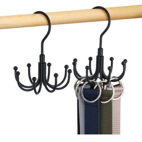 CSPARKV （11×11×14cm）Noir, Lot De 2 Porte Ceinture pour Placard, Rotatif en Métal, Gain De Place, Rangement Ceinture, Porte Cravate, Capacité Maximale De 48 Ceintures