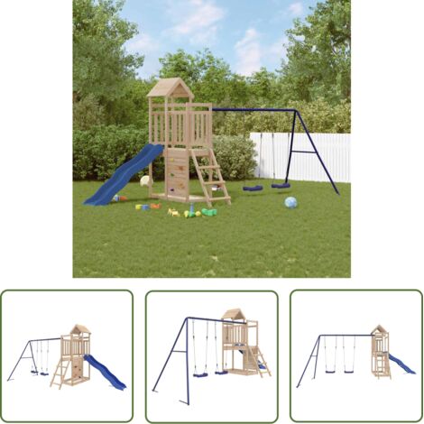 The Living Store Aire de jeux d'extérieur bois de pin massif - Jeux D'extérieurs - Aire De Jeux - Jardin Enfant - Toboggan Bois - Balançoires (1/5)