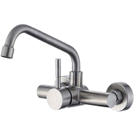 FOREHILL Robinet Mural pour Evier Cuisine, Mitigeur Cuisine en Acier Inoxydable 304, Robinet Cuisine avec Bec Rotatif (1/4)
