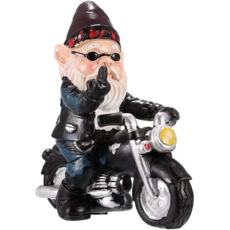 Nain de jardin pour moto - 13,3 cm x 13 cm Doigt d'honneur Statue De Nain De Jardin Humour Exterieur-Imperméable - Protection solaire - Décoration de jardin - Nain pour le jardin - Décoration de terr