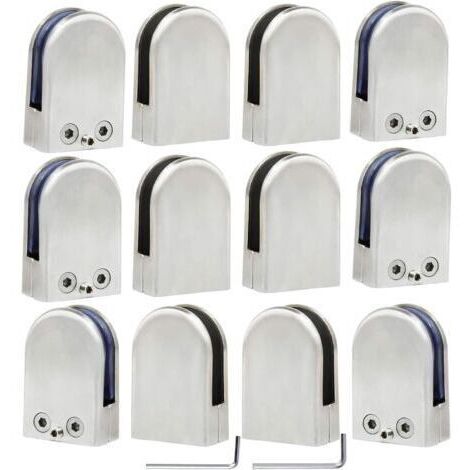 12 PCS (10-12mm) Pince à Verre Porte-Verre En Acier Inoxydable 304 Support de Serrage Clamp Clip Plat Main Courante Fenêtre Balustrade Réglable Escalier Salle de Bains