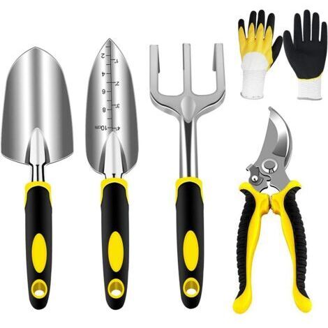 Ensemble d'outils de jardinage, têtes robustes en aluminium et poignées ergonomiques, kit de jardinage avec sécateur, pell