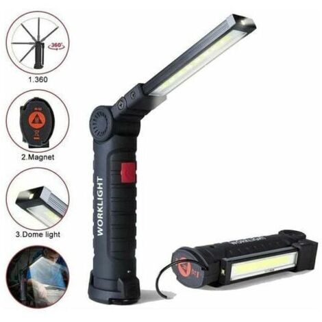 Ikodm – Lampe de travail LED rechargeable 800 lumens – 5 modes d'éclairage – Base magnétique – Étanche pour chantiers et camping