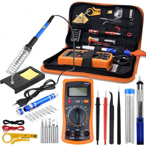 Fer à Souder Kit, 60W Kit de Soudure, Temperature Réglable de 200450℃, Multimètre, 5PCS Conseils de soudage, Pompe à Dessouder, Fil de Soudure, Pincettes, Tournevis, Dénudeur de Fil (1/5)