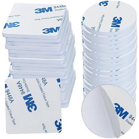 Double Face Extra Fort, Ruban AdhéSif Double Face Robuste, Ruban Mousse Pour Maison, Bureau, DéCoration, Accroche Tableau Sans Percer, 20 PièCes Carré 30 X 30mm & 20 PièCes Rond 30 X 30mm(White)