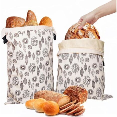 Deux sacs de rangement en coton - 43 cm x 33 cm - sacs à pain à la cire d'abeille - réutilisables - adaptés au pain fait maison et autres produits de boulangerie