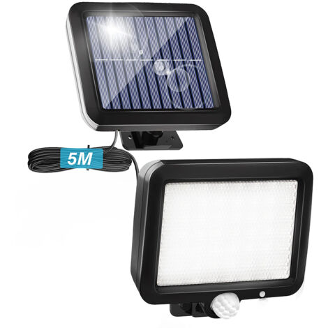6PCS LED Lumière solaire extérieure avec détecteur de mouvement, IP65 étanche Projecteur LED, 56 LED 6500K Applique murale de sécurité solaire, étanche avec câble de 16,5ft pour jardin, porche, cour (1/5)