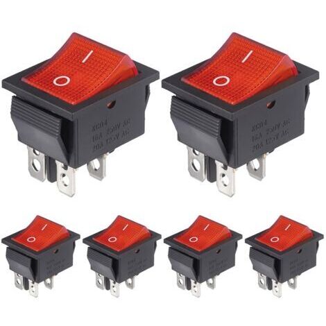 Interrupteur a Bascule 4 Broches Interrupteurs à bascule 2 Positions ON/OFF 16A 250VAC 20A 125VAC Lumière Rouge Marche Arret Bouton Commutateur (6 Pièces)