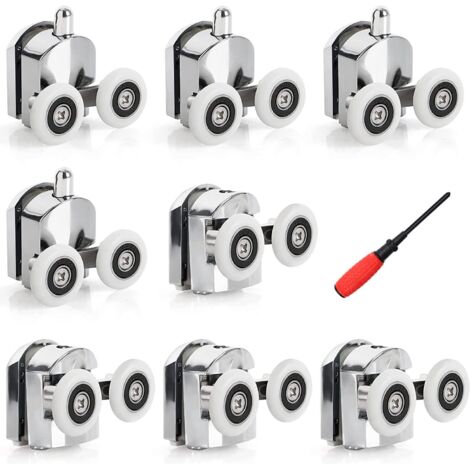 Lot de 8 roulettes pour porte de douche haut et bas de 23 mm (4 supérieurs et 4 inférieurs) (23 mm-8 pièces) (double 23 mm-8 pièces) (1/5)
