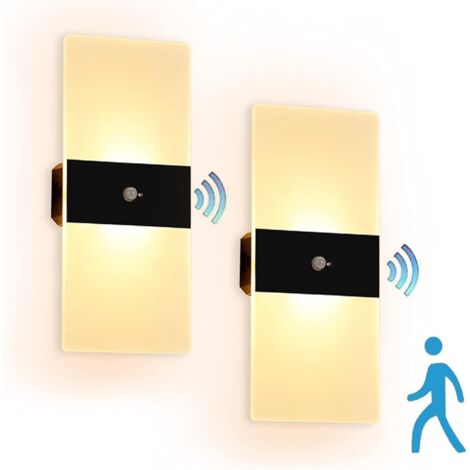 Applique Murale LED avec Détecteur de Mouvement Intérieur, Lampe Murale à Piles Veilleuse USB Rechargeable Batterie Lumière de Capteur de Mouvement Acrylique Eclairage Murale, 2 Pièces, 3000K (1/5)