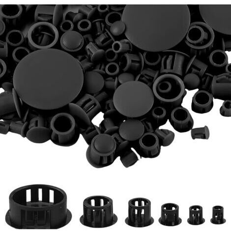 Bouchon à Trou en Plastique, 5/6/8/10/13/25mm Cache-Vis pour Trous de Perçage, Capuchons de Verrouillage à Clipser pour Chaises, Armoires, Meubles, Maison, Cuisine (155PCS, Noir)