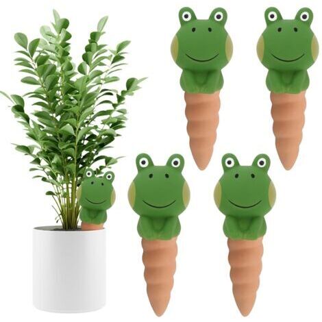 Lot de 4 Cônes d'Arrosage Autonomes en Terre Cuite, Globes Goutteurs Décoratifs pour Plantes - Système d'Arrosage Automatique pour Plantes d'Intérieur et d'Extérieur (Mignon Grenouille) (1/5)