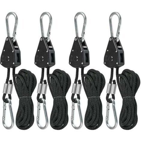 Ensemble de tendeurs de corde à cliquet en quatre pièces, corde à cliquet avec crochet, corde de tente réglable, corde de fixation de tente, 150 lb, sangles réglables pour auvent de camping (1/5)