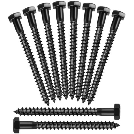 10 Pièces En Acier Tête Hexagonale Tire-Fonds Noir Tire-Fond Vis Tire-Fond Vis À Bois À Tête Hexagonale 8 x 90cm (1/5)