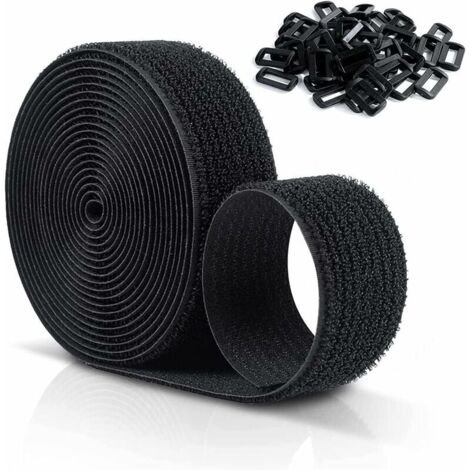 Dpzo – Sangles Scratch Velcro réutilisables 10 m x 25 mm – 50 boucles en plastique – Nylon noir pour gestion de câbles et objets divers (1/5)