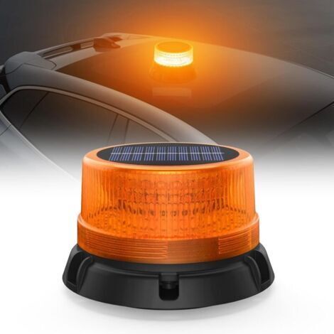 Énergie Solaire Gyrophare Magnetique Orange LED Batterie avec Câble USB 1 mètre, Rechargeable Jaune LED Avertissement pour Ch